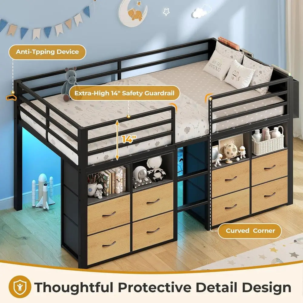 Low Lot Bed Twin Size with Natural | Storage Bookcases