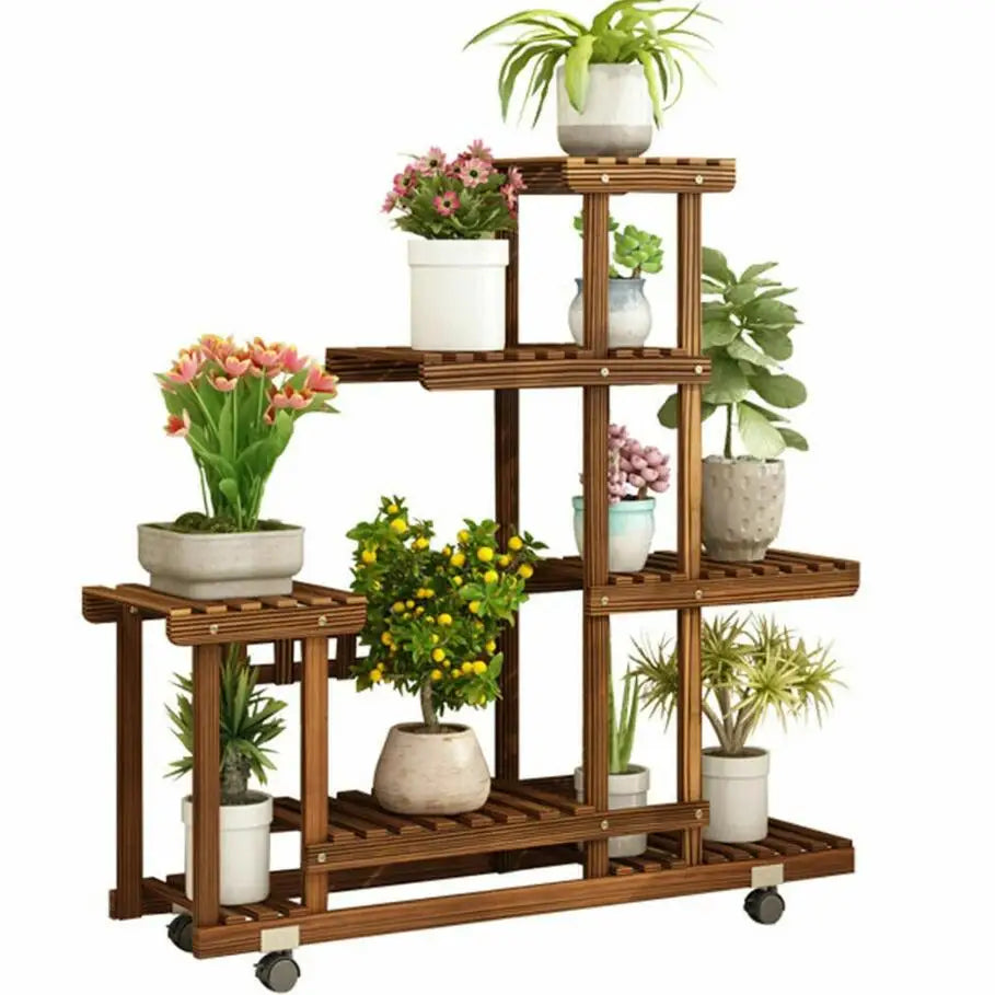 Multi-Layer Wood Plant Stand Rack with Wheels