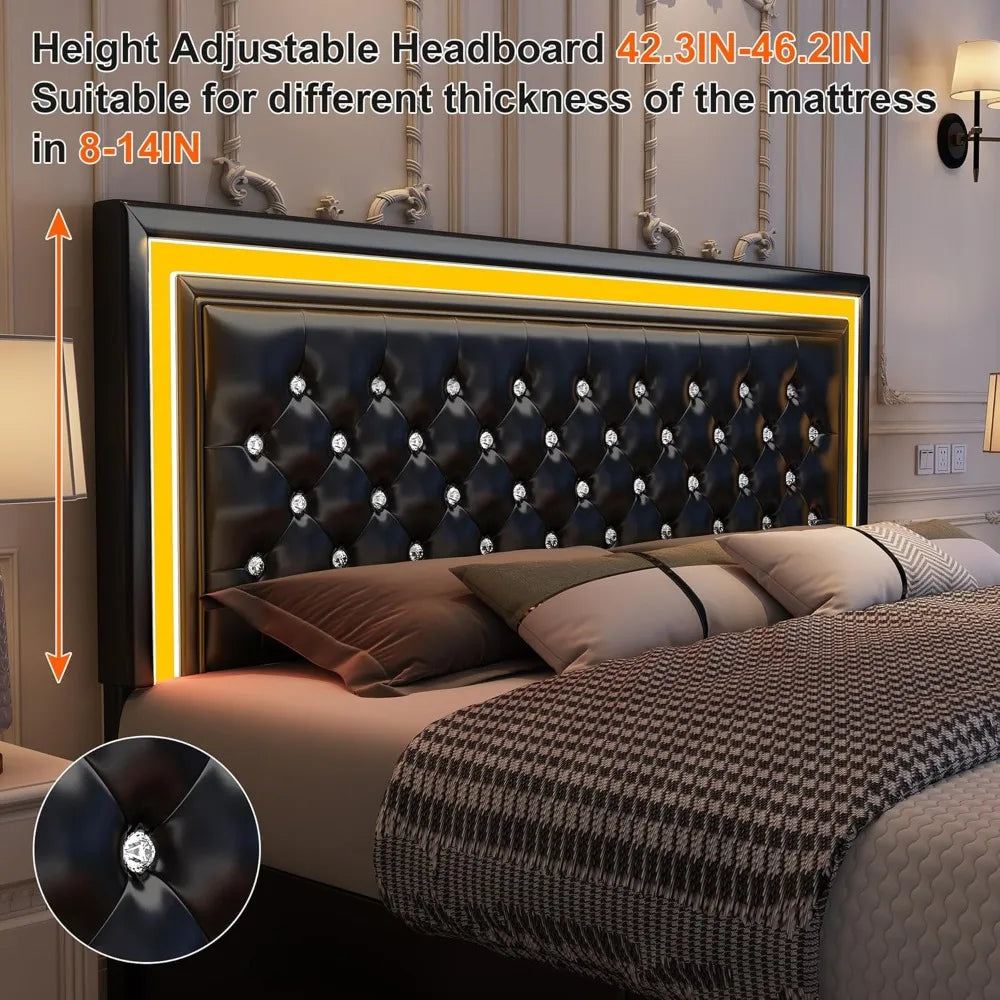 Bed Frame with Led Lights and No Box Spring Needed