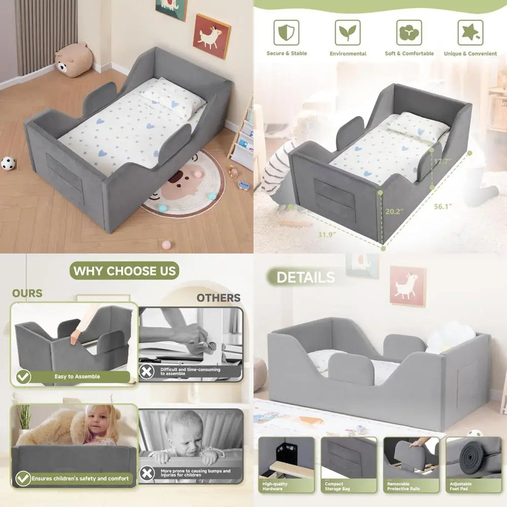 Removable Rail Standard Crib Floor Bed with Storage