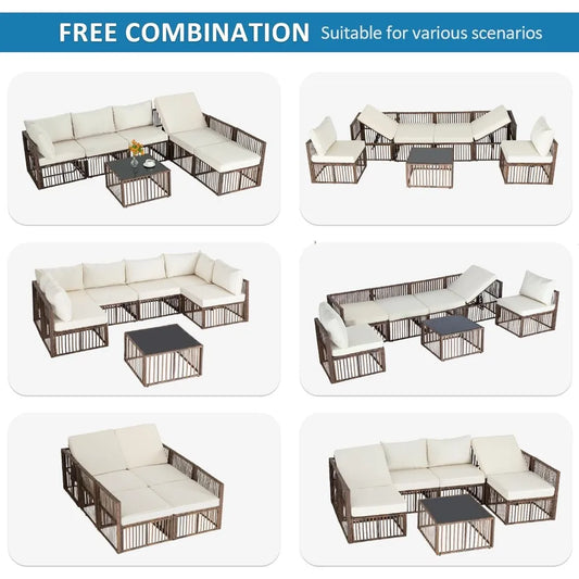 Outdoor Patio Furniture Set with Adjustable Backrest Sofa
