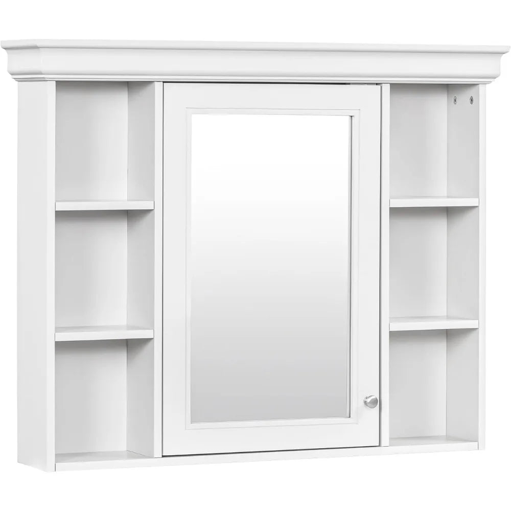 Bathroom Storage Cabinet with Mirror Door and 6 Adjustable Open Shelf