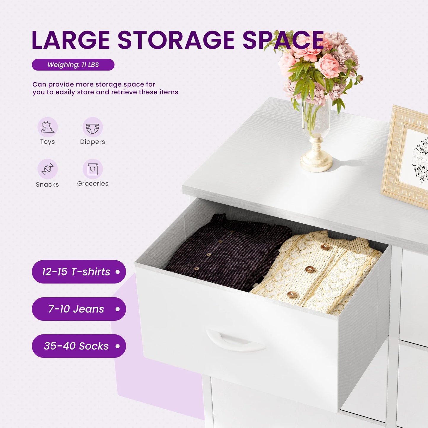 Dresser, Wardrobe with Storage Cabinet Steel Frame