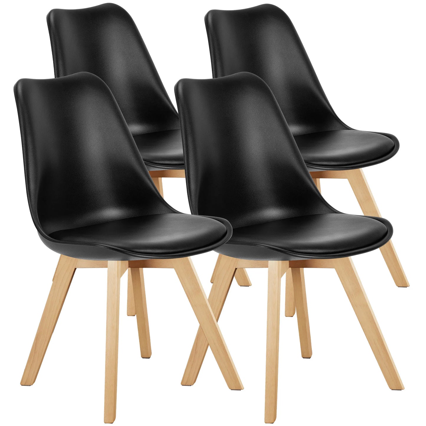 Leather Dining Lounge Chairs with Wooden Legs Set