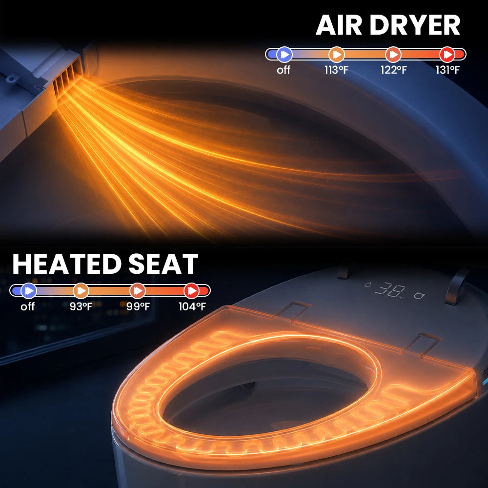 Smart Toilet Seat with Bidet - Comfort Height Air Dryer
