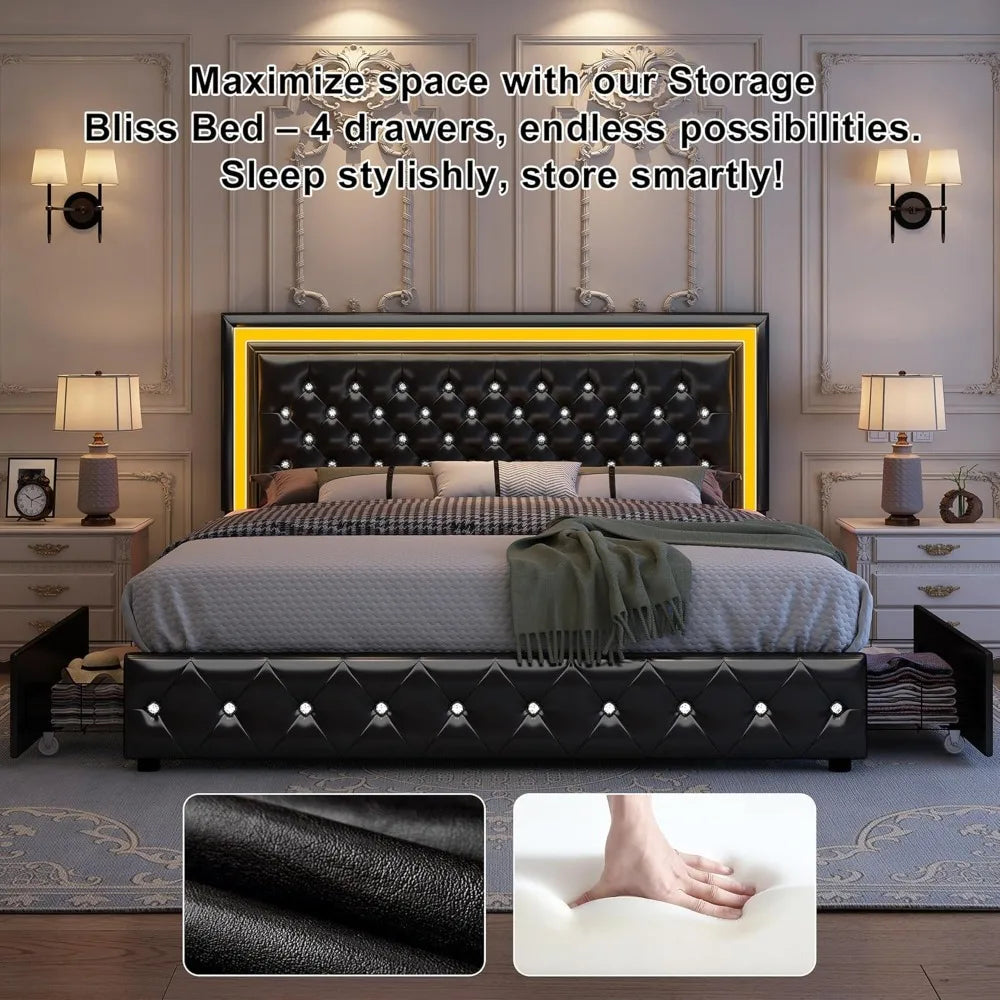 Bed Frame with Led Lights and No Box Spring Needed