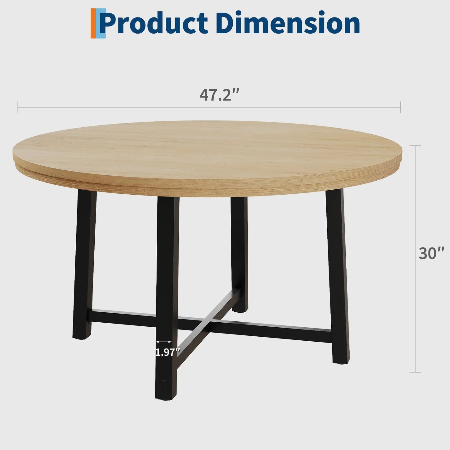 Industrial Round Dining Table with Sturdy Metal Frame & Finish
