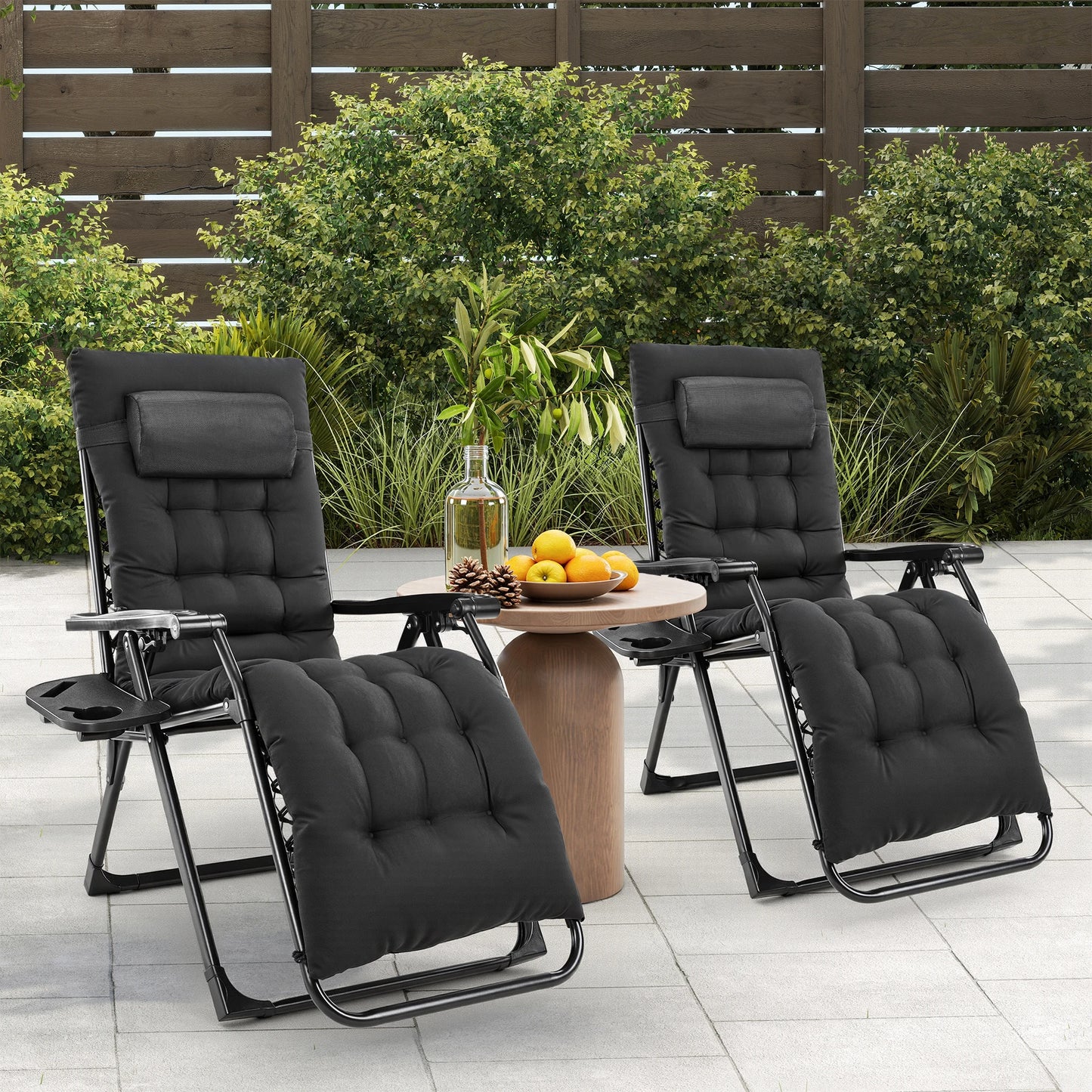 Zero Gravity Set with Cup Holder Trays and Adjustable Pillow