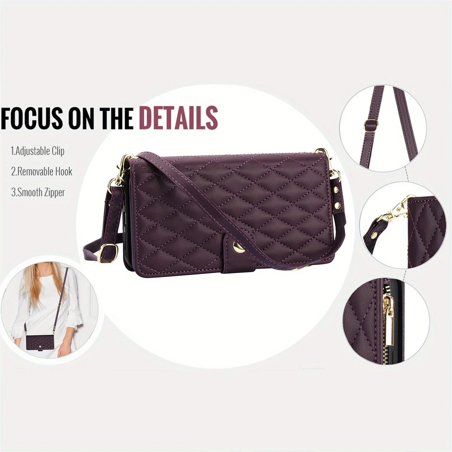 Cross-body PU Leather Wallet Flip Case with Zipper Card Slot