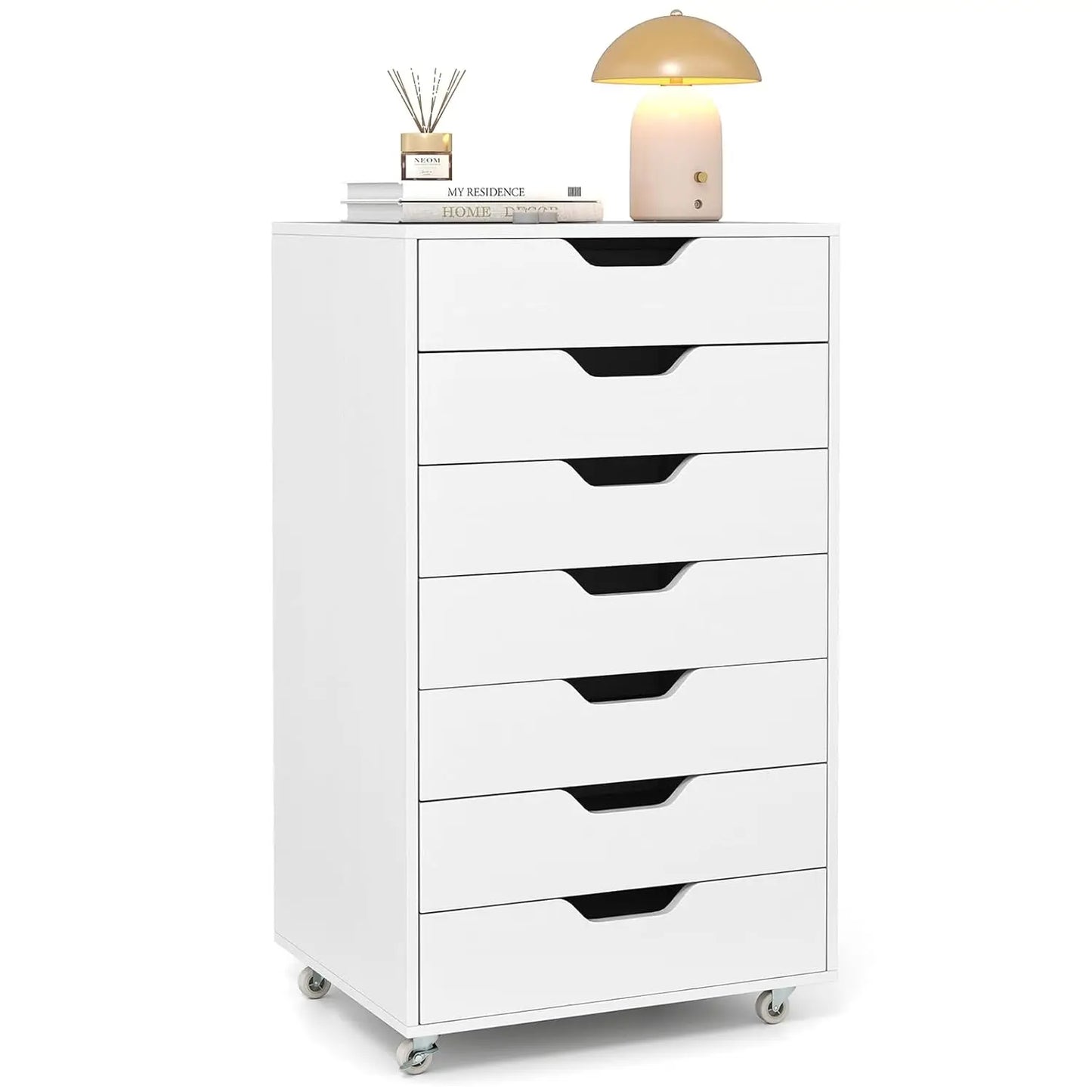 Mobile Storage Cabinet Wooden File Organizer Lockable Wheels