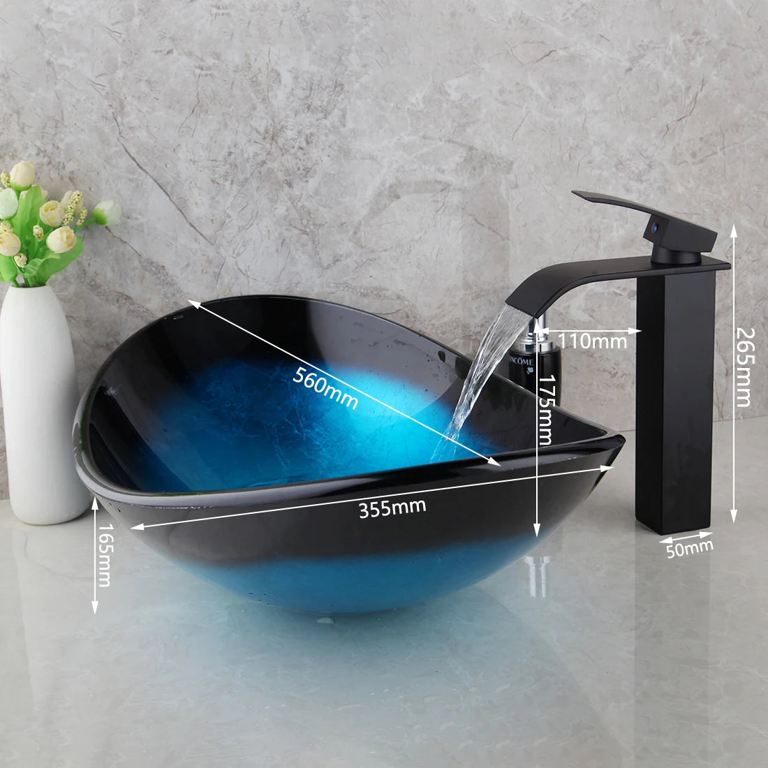Tempered Glass Bathroom Sink Set