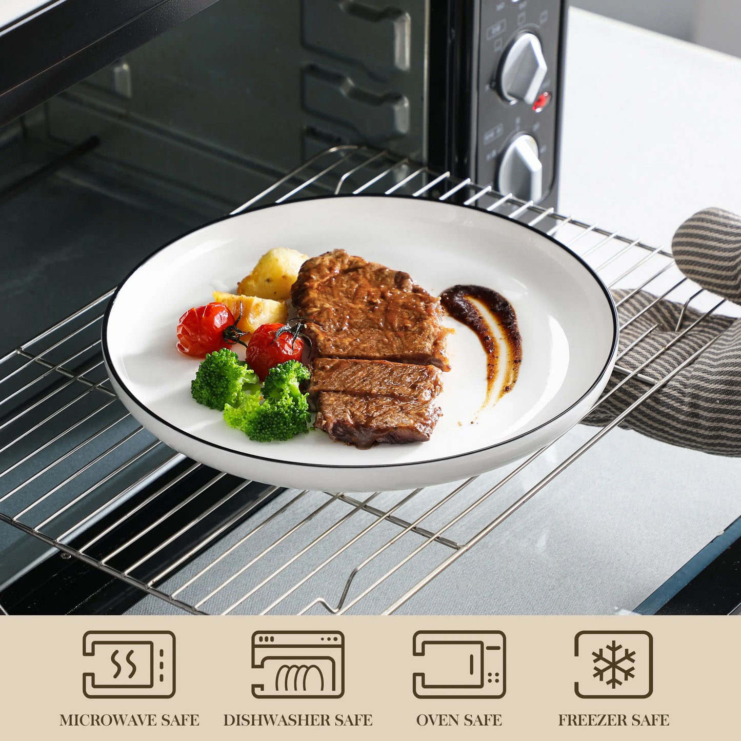 Ceramic Plates Black Rim Porcelain Dinnerware Set