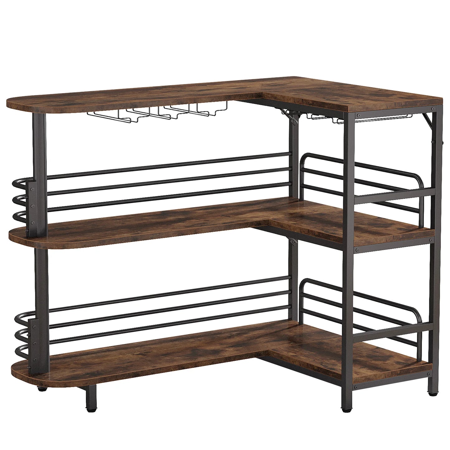 Dining Room 3 Tier Liquor Bar Table with Storage Shelves and Wine Glasses Holder