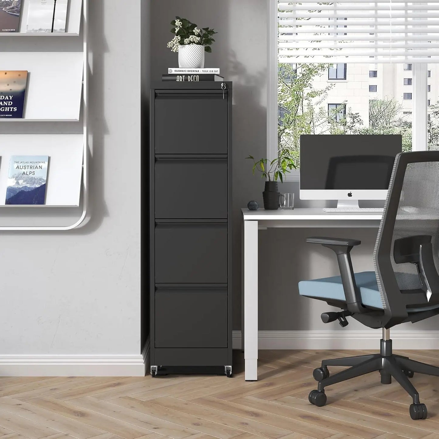 4 Drawer Mobile Metal Filing Cabinet with Lock and Wheels