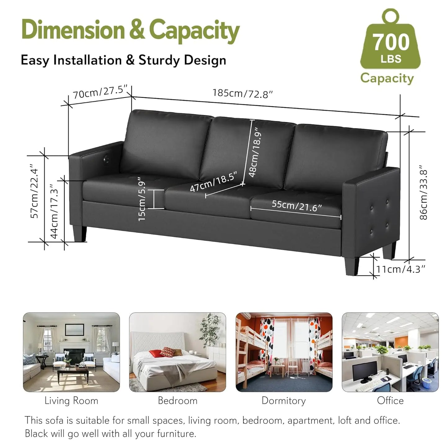 Modern Comfy Faux Leather Sofa Couch