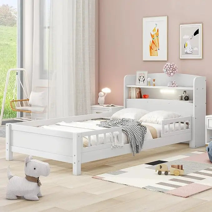 Twin Bed with Guardrails and Low Platform