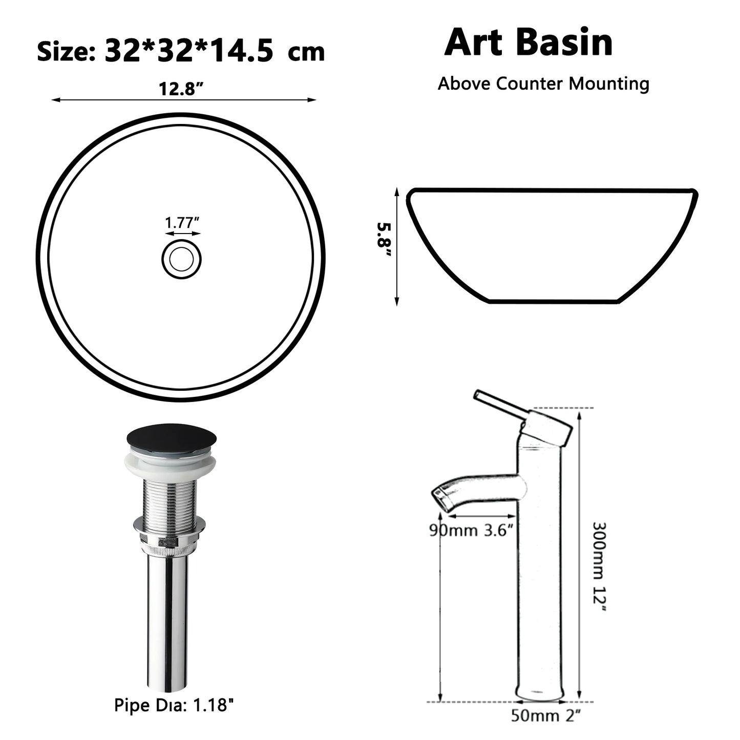 Bathroom Basin Sink Set with Faucet Pop Up Drain