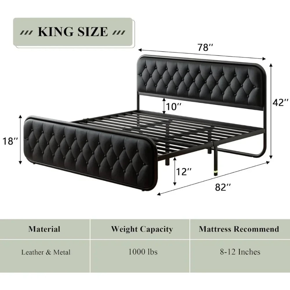 Heavy Duty Faux Leather Headboard King Size Bed Frame