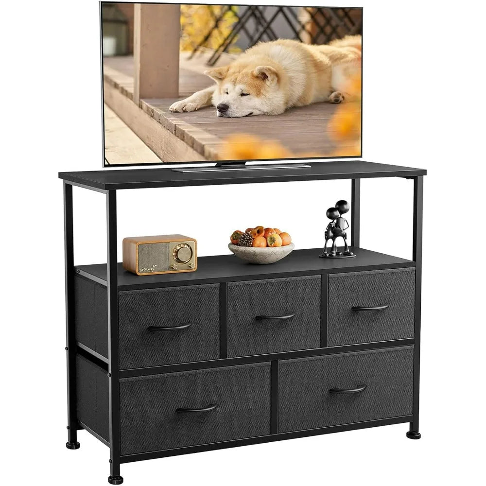 TV Stand Dresser with 5 Fabric Storage Drawers Media Console