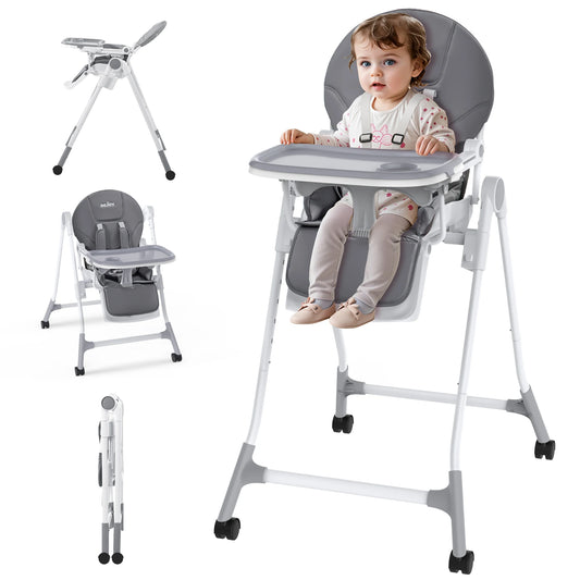 Adjustable High Chair with 5-Point Harness 3-Position Tray & Wheels
