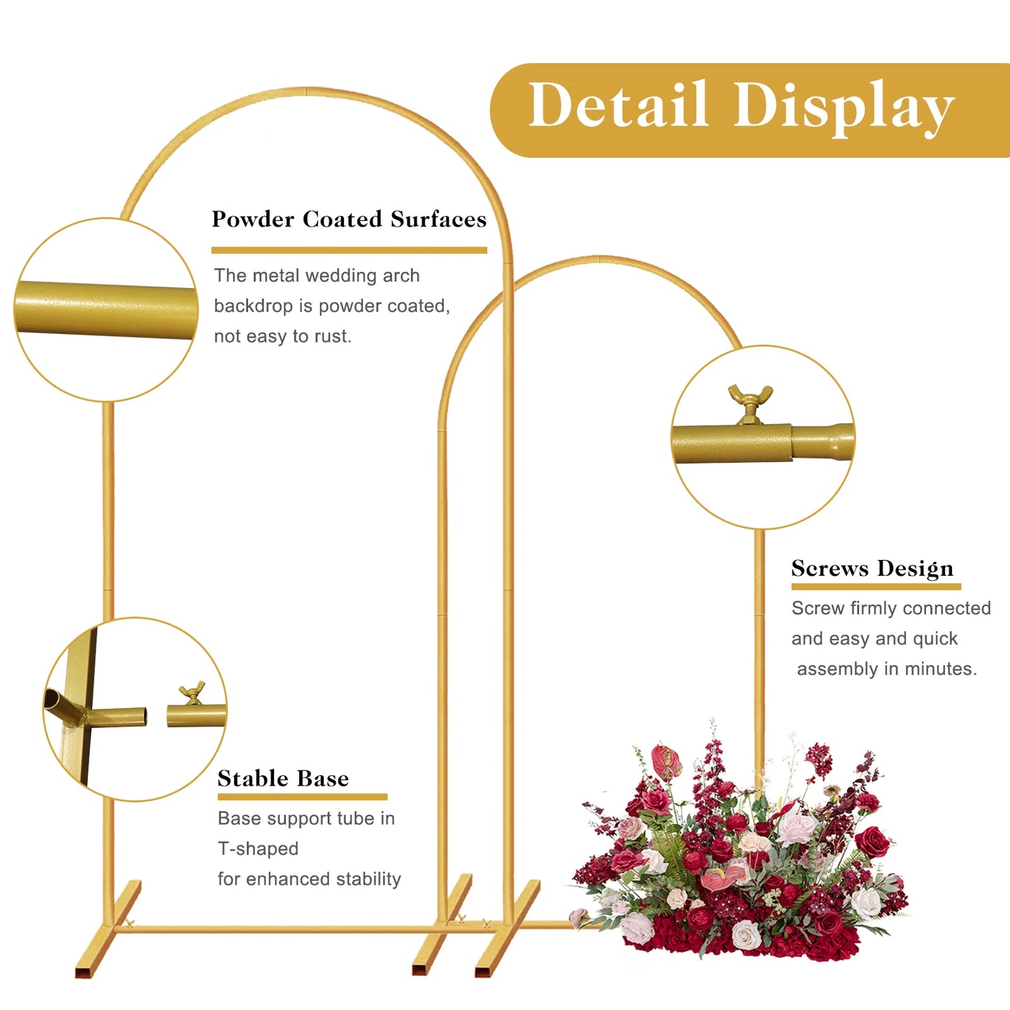 Set of 2 Gold Metal Arch Backdrop Stand Frame