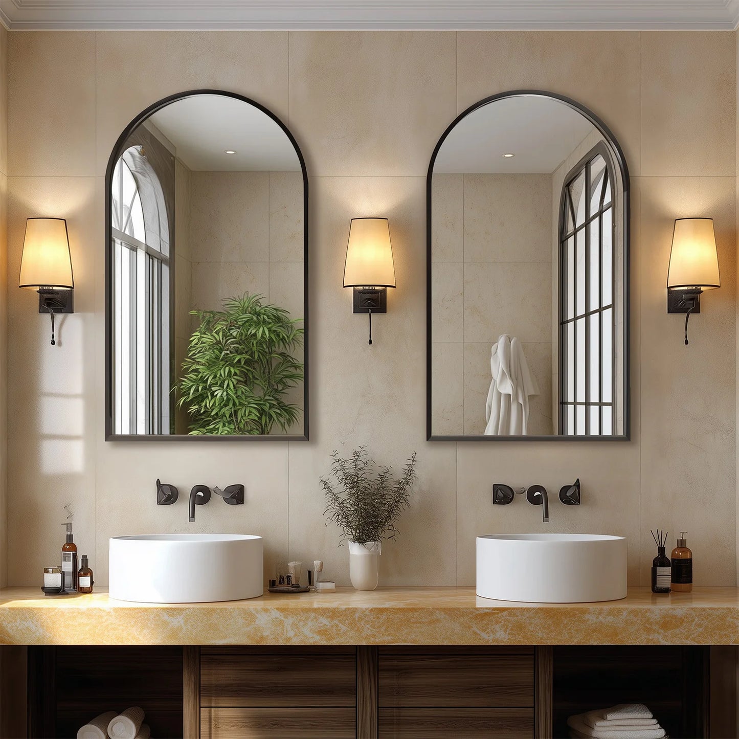 Arched Metal Framed Bathroom Mirrors - Wall  Hanging