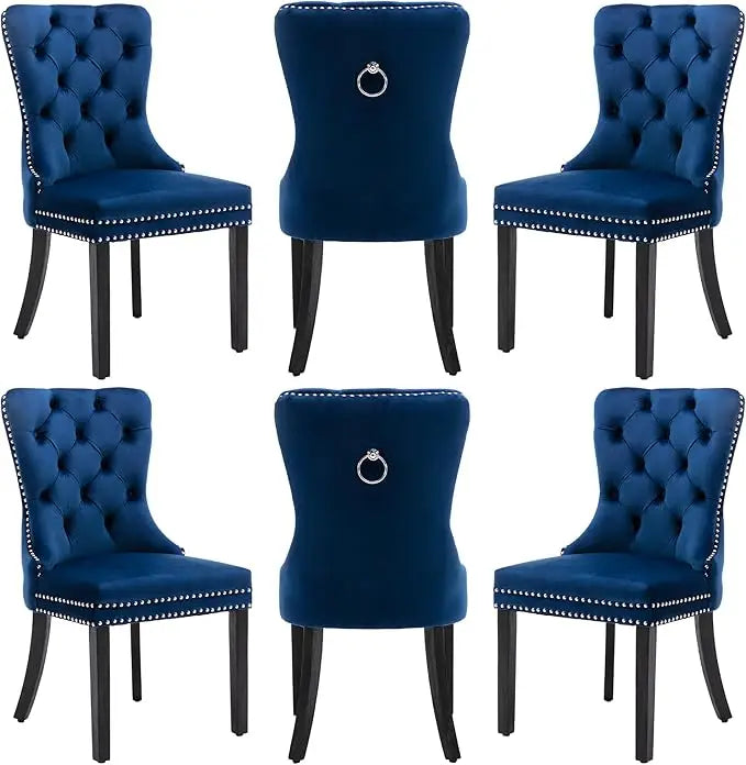 Luxury Velvet Dining Chairs with Wood Legs and Pull Ring