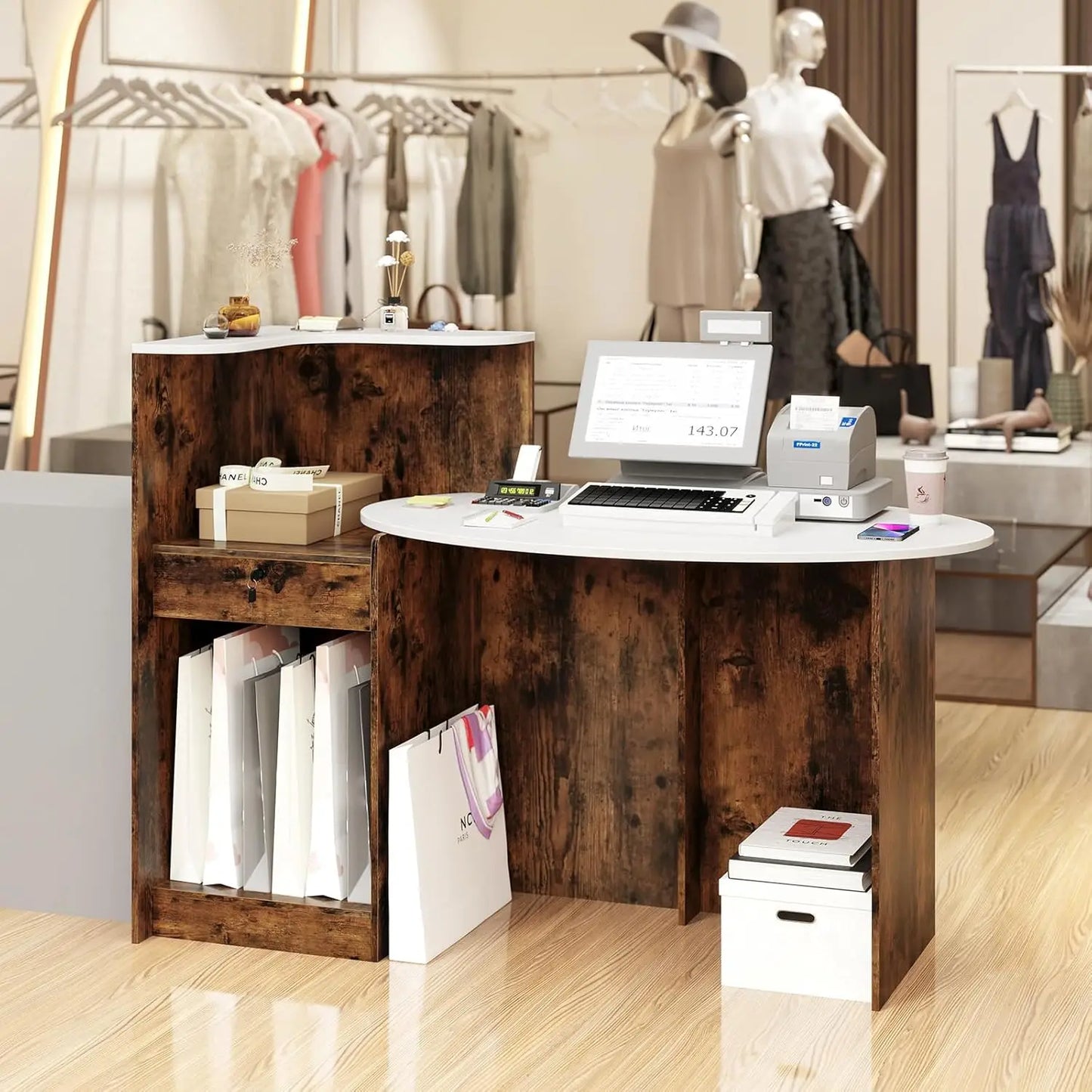 Reception Desk with Lockable Drawer and  Adjustable Shelf