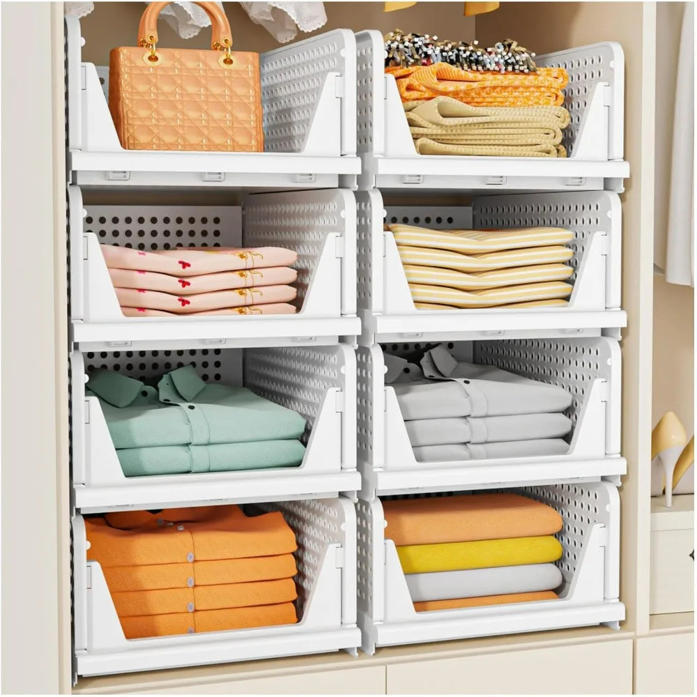 Stackable Closet Storage Basket Multifunctional & Foldable Closet Organizer