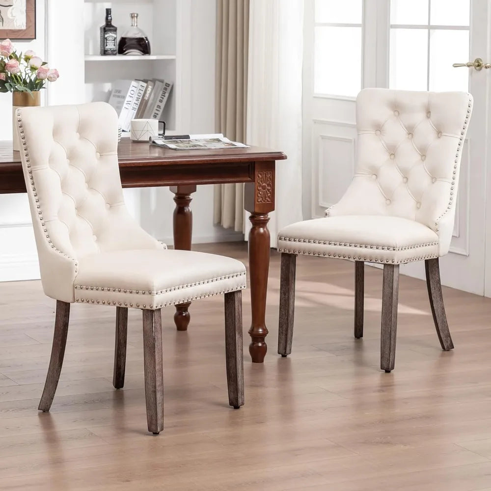 Upholstered Velvet Dining Room Chairs with Nail-Head Ring Pull Trim