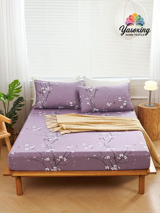 Plum Blossom Printed Fitted Sheet Set