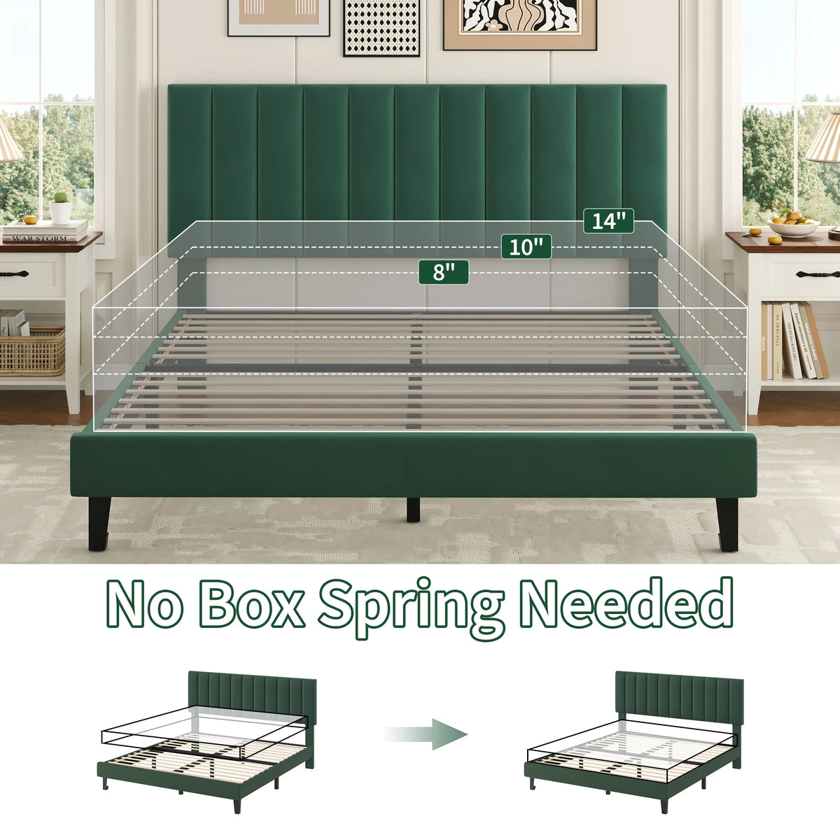 Modern Velvet Upholstered Platform Bed Frame