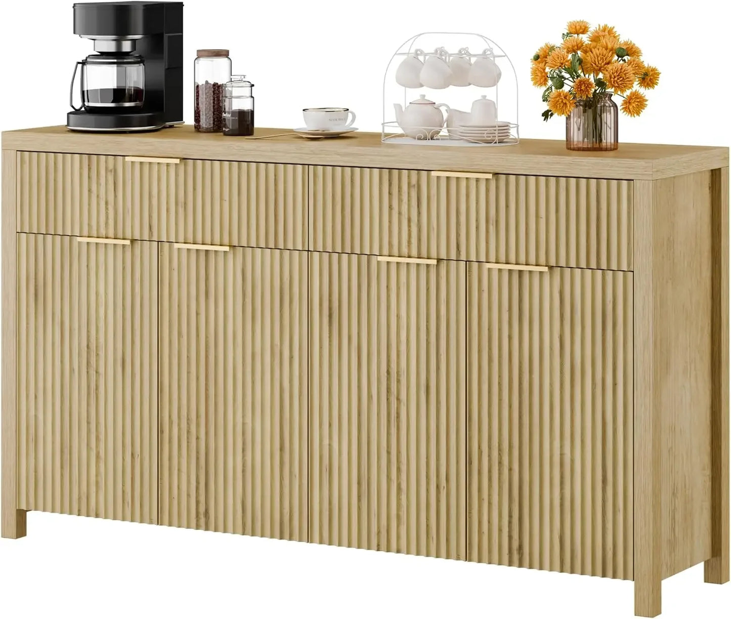Fluted Buffet & Sideboard Cabinet with Adjustable Shelves