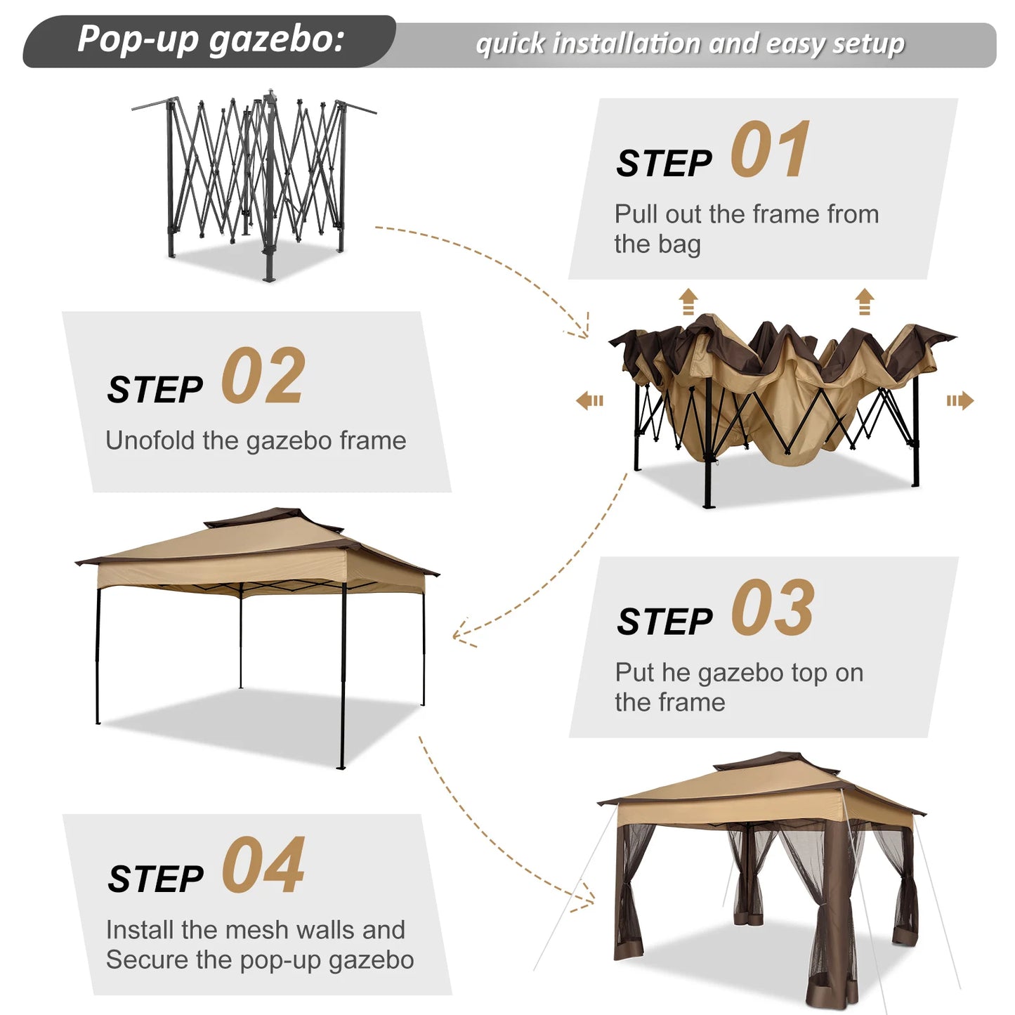 Pop up Gazebo with Mosquito Netting Canopy Tent