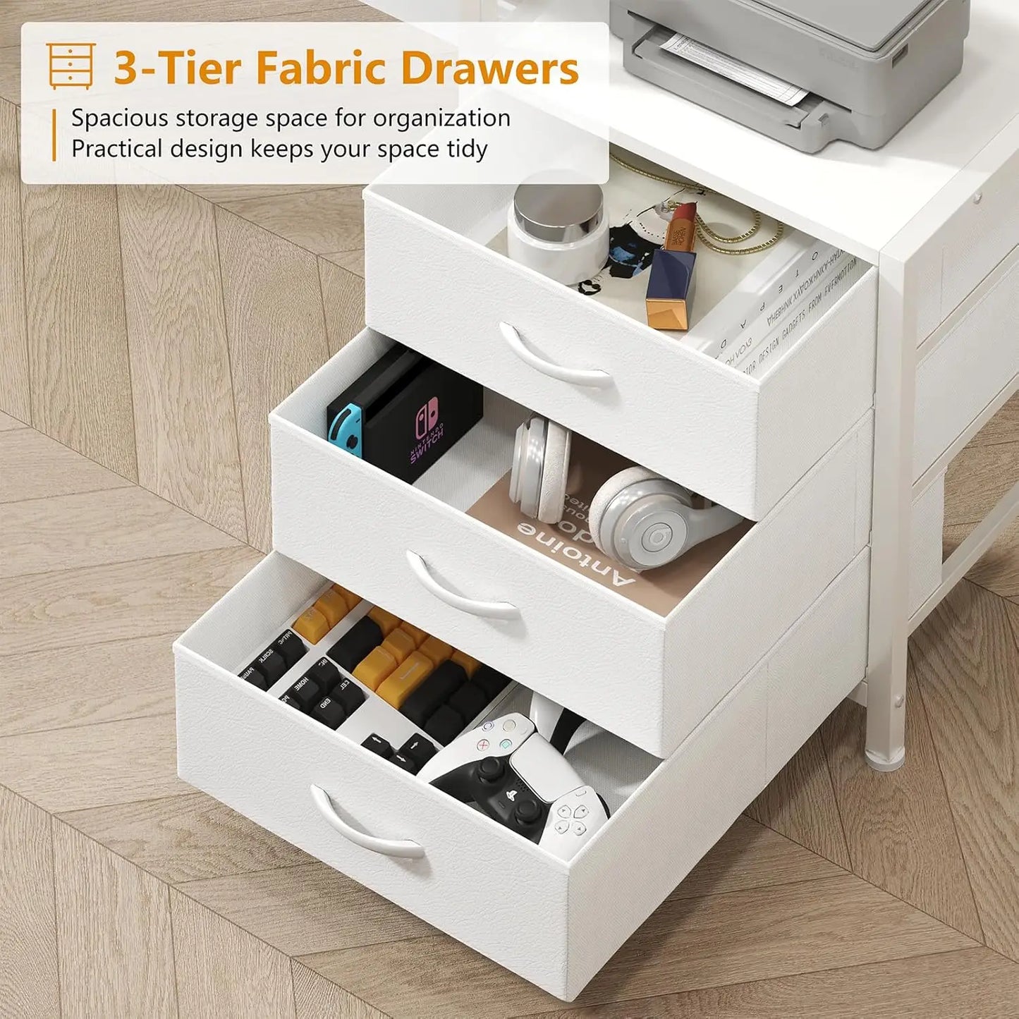 Reversible Computer Desk with Hutch Drawers Bookshelf Storage