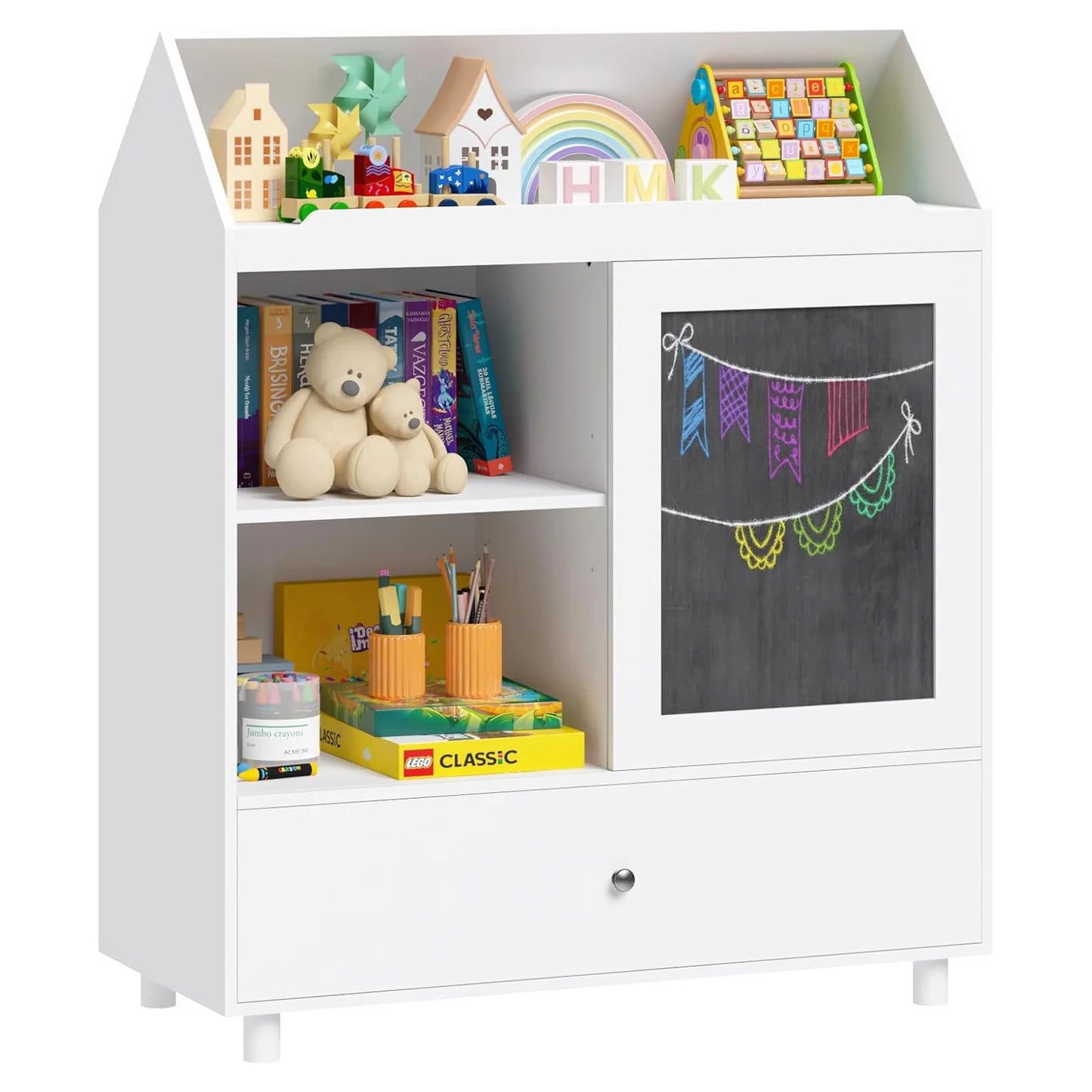 Bookshelf for Toy Storage Organizer with Blackboard House