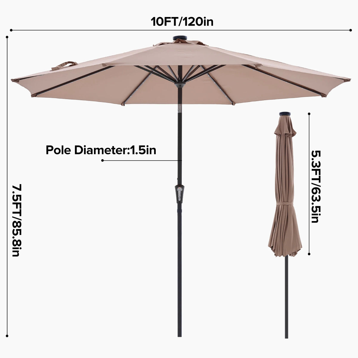 LED Lights Solar Patio Umbrella UV-Resistant