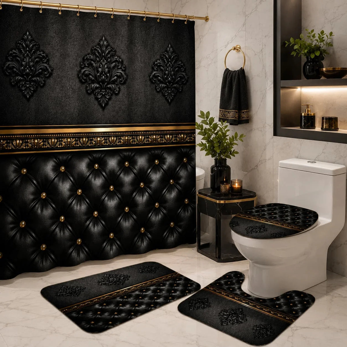 2D Flat, 2D Flat 4pcs Baroque Elegance Shower Curtain Set