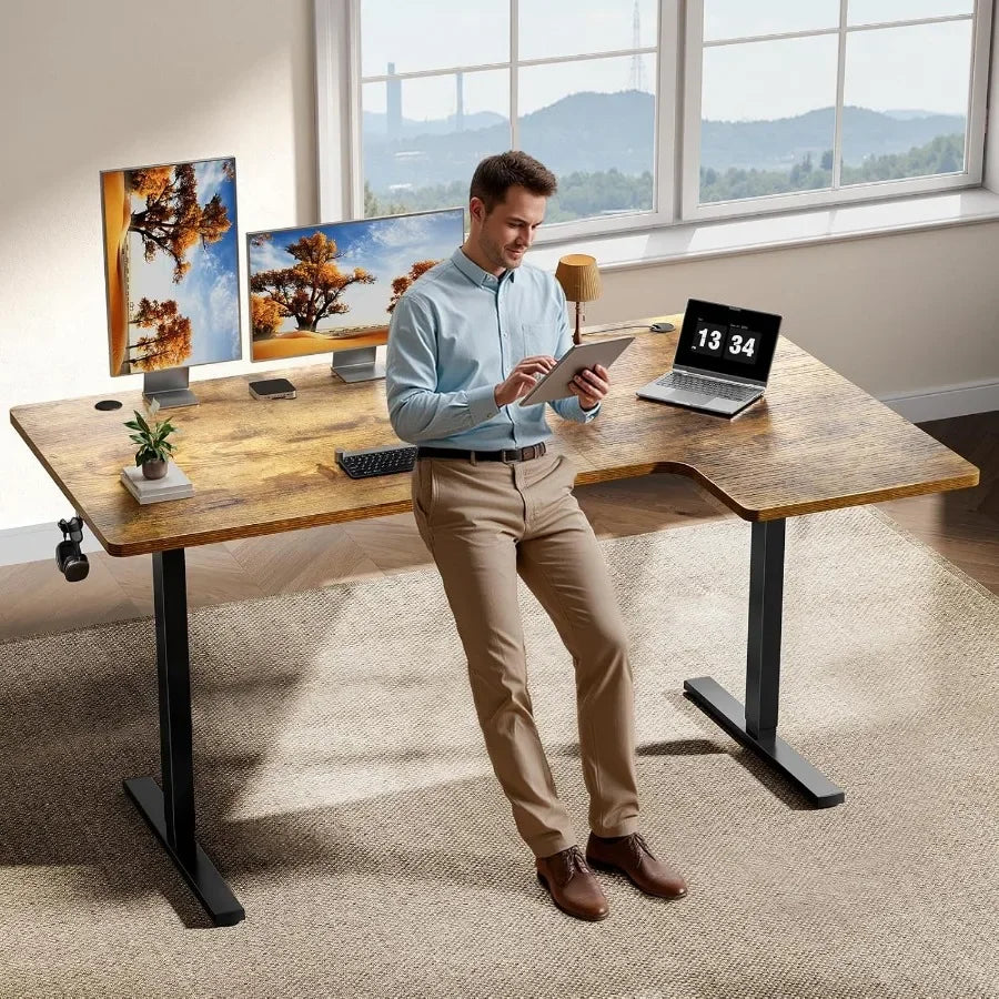 L-Shaped Electric Sit-Stand Computer Table with Memory Controller