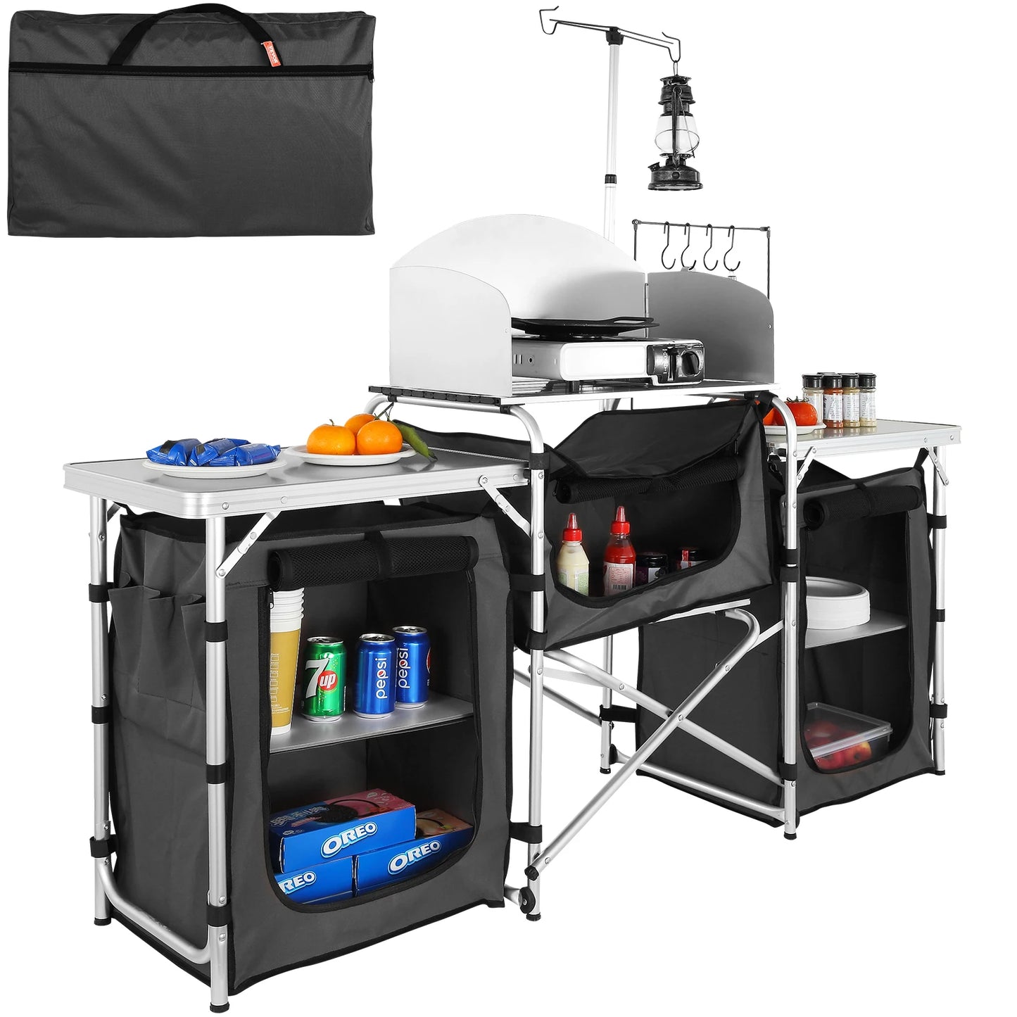 Outdoor Table Cabinet Foldable Cooking Storage Rack