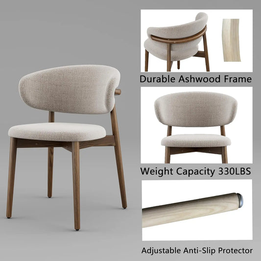 Modern Upholstered Solid Wood Dining Chairs with Curved Backrest