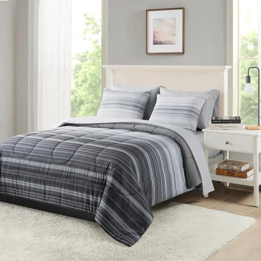 Grey Ombre Stripe Comforter Set
