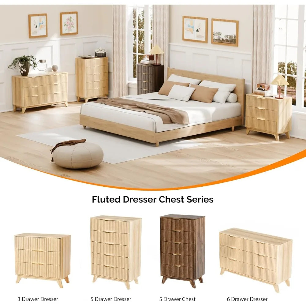 Mid Century Modern Wood Dresser with Rounded Edges for the Bedroom