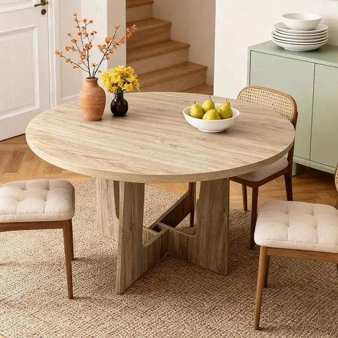 Round Dining Table with Cross Base