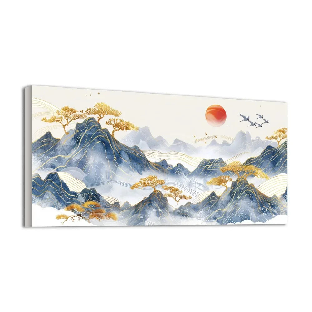 Dreamlike Fog with Blue Mountains Modern Canvas Wall Art