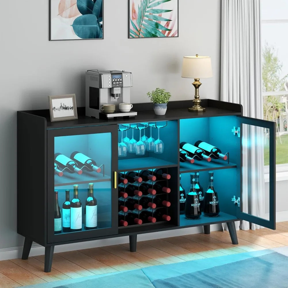 LED Light Wine Bar Cabinet with Rack And Glass Holder