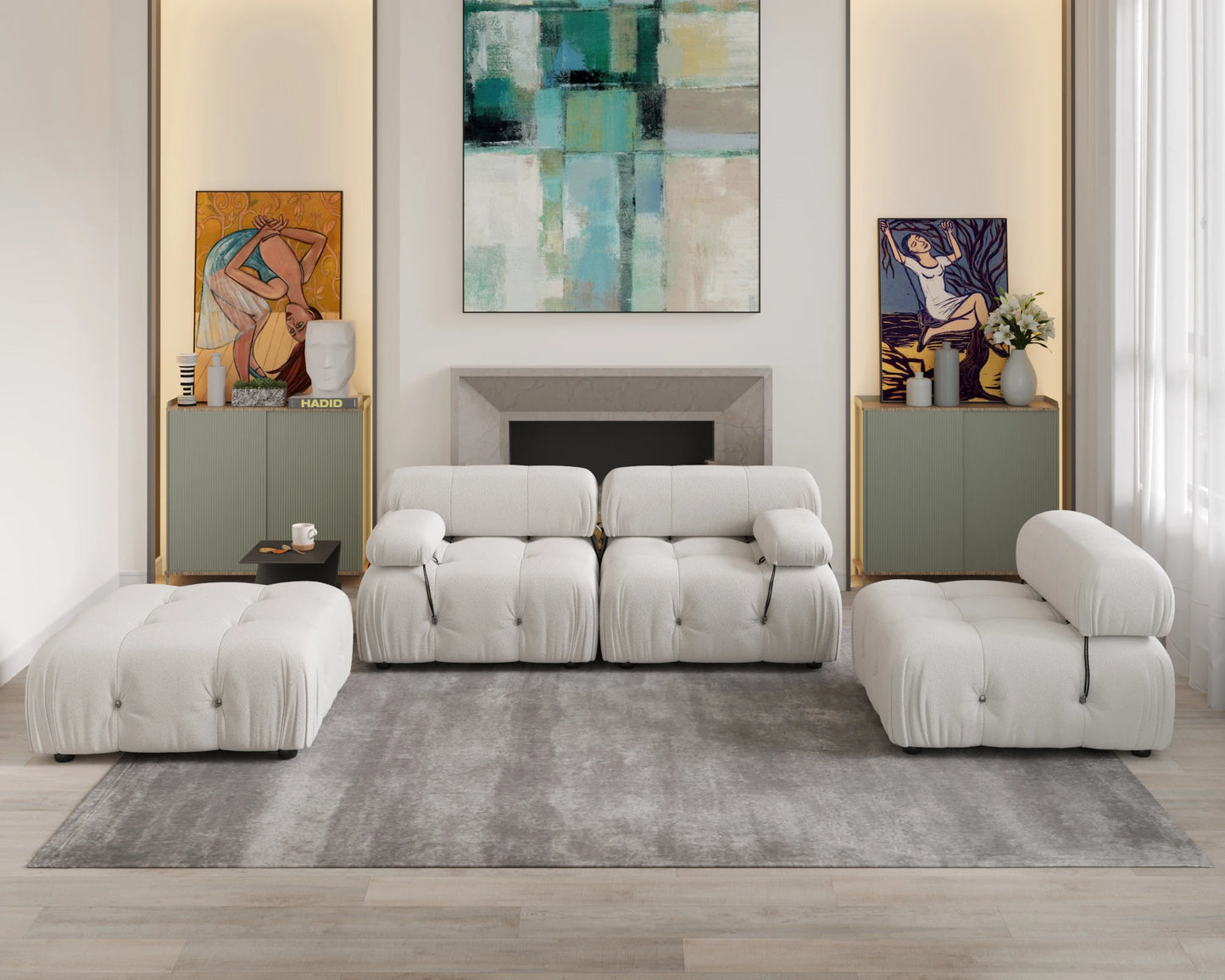 Modern L-Shaped Velvet Couch with Reversible Ottoman