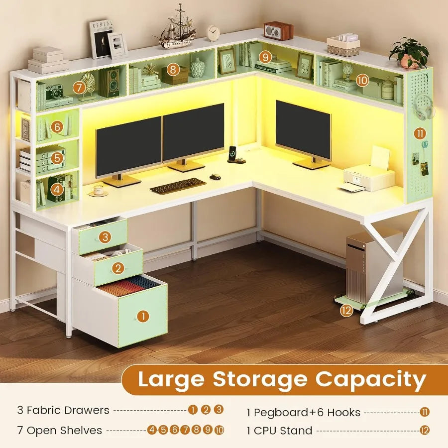 Corner Computer Desk with Storage Drawers