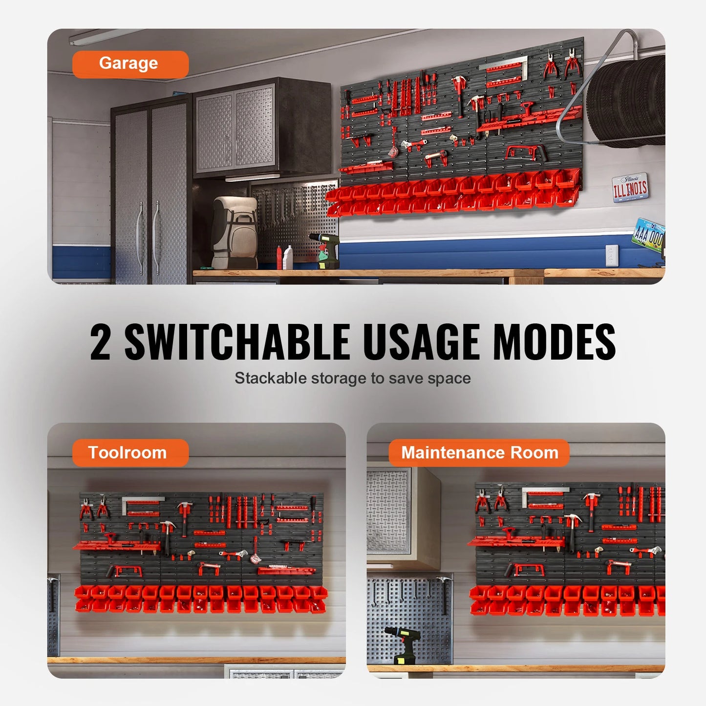 Wall Mounted Storage Bins Rack with W3