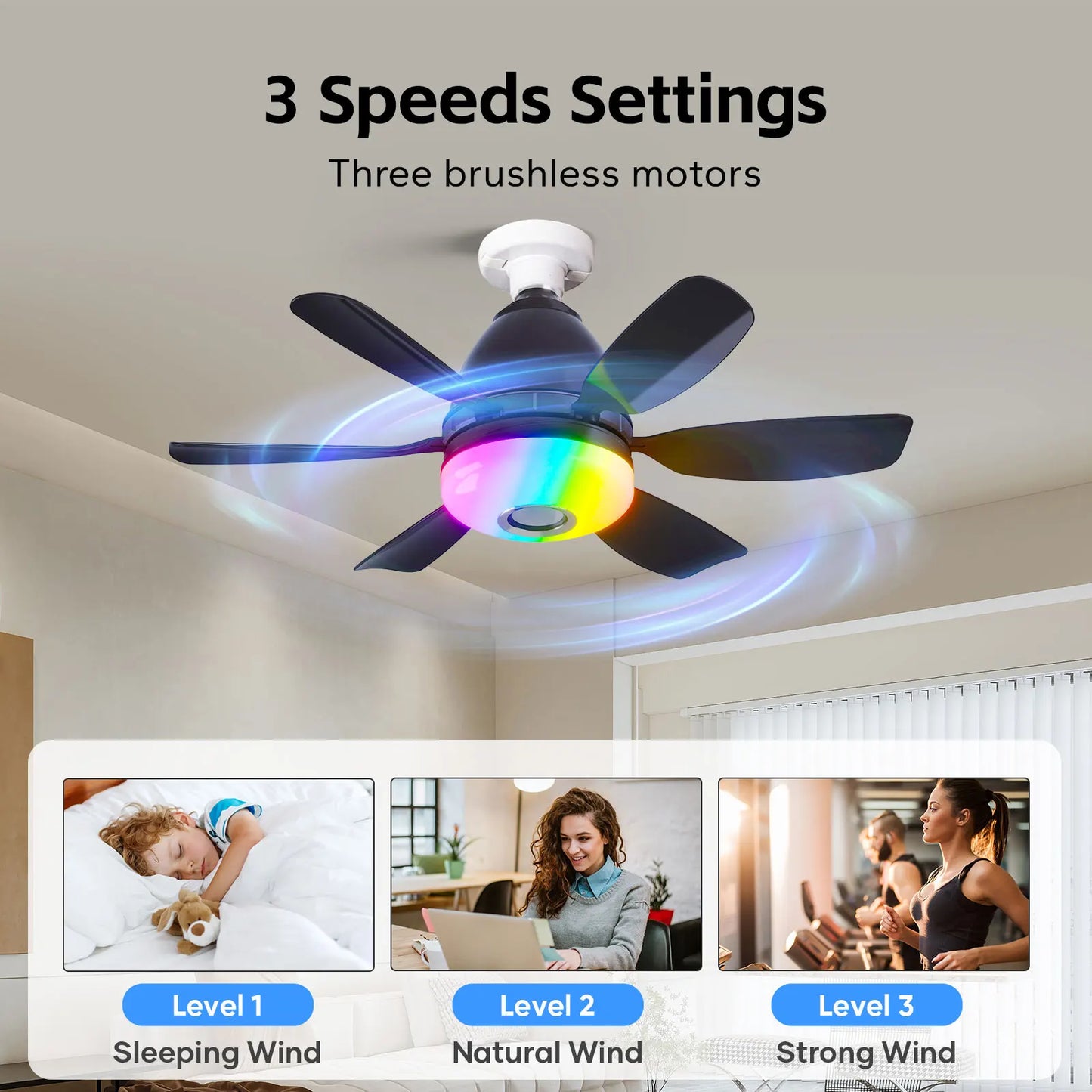 Socket Ceiling Fan RGB Light Bluetooth Speaker with Remote